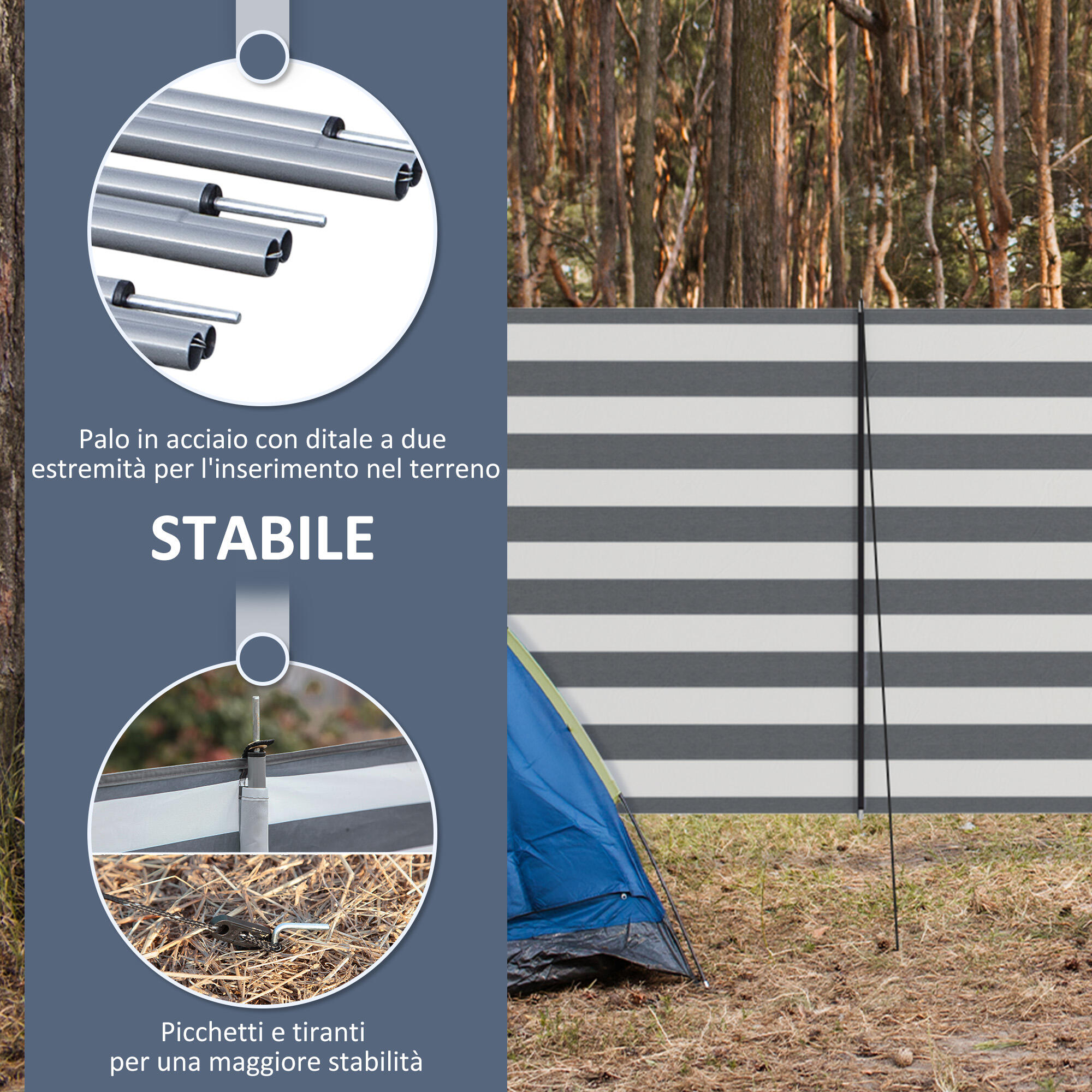 Outsunny Paravento da Spiaggia Pieghevole in Poliestere 540x150 cm Grigio 5/7