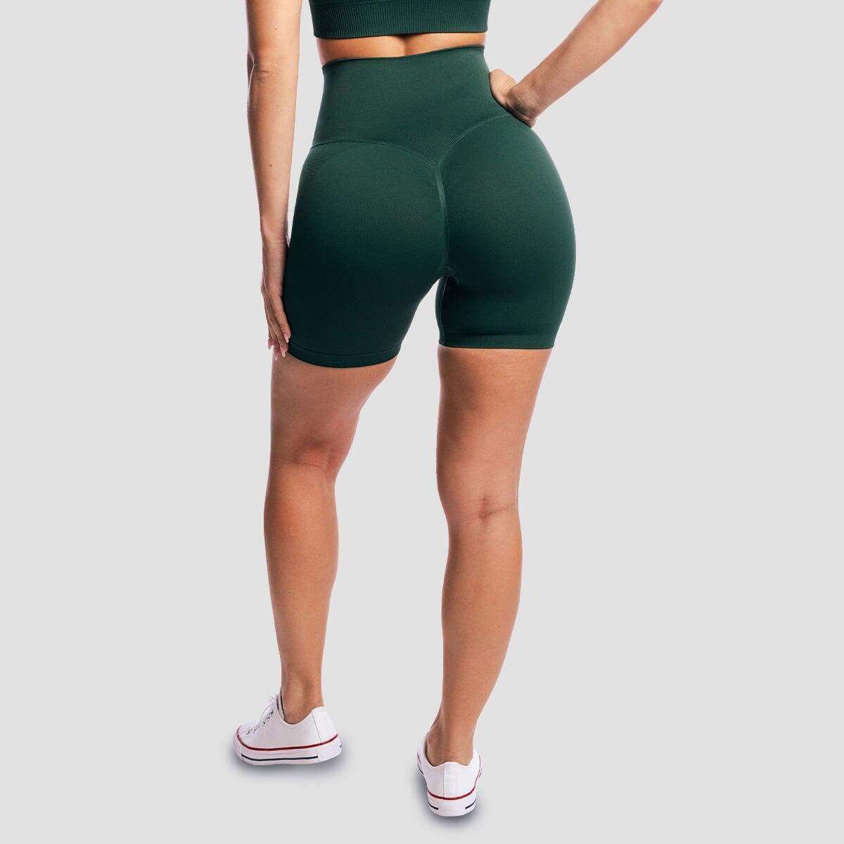 Pantaloncini donna palestra senza cuciture verdi 3/7
