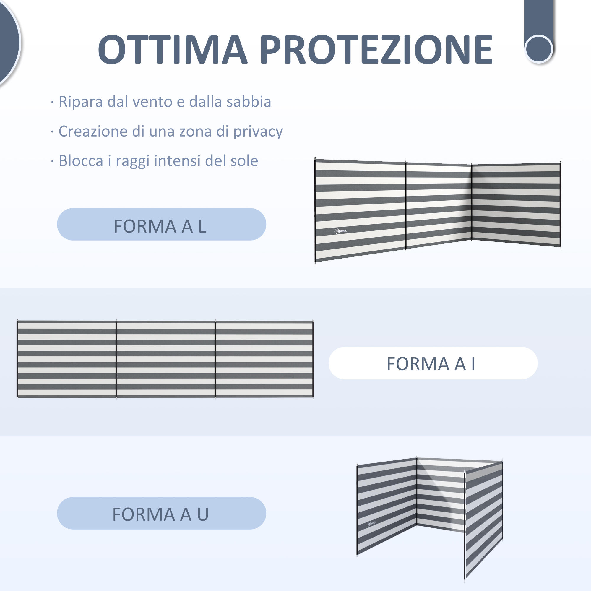 Outsunny Paravento da Spiaggia Pieghevole in Poliestere 540x150 cm Grigio 4/7