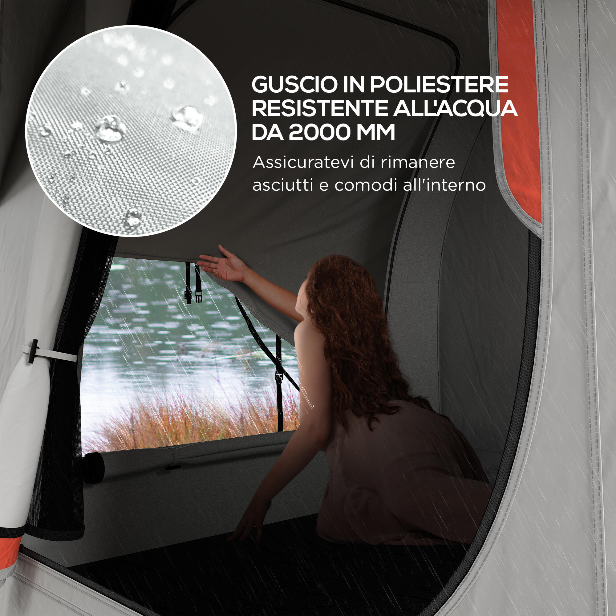 Outsunny Tenda per Auto Impermeabile 3 Porte con Finestra in Rete Grigio Arancio 6/7