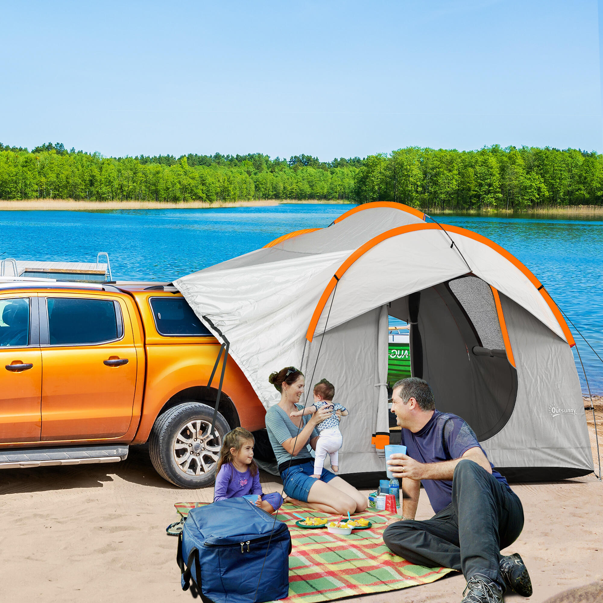 Outsunny Tenda per Auto Impermeabile 3 Porte con Finestra in Rete Grigio Arancio 2/7
