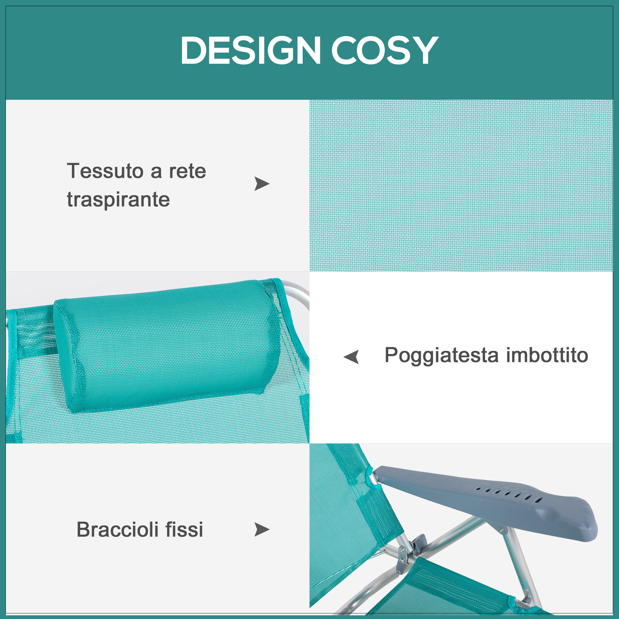 Outsunny Set 2 Sedie da Pesca Pieghevoli e Reclinabili su 6 Livelli Azzurro 6/7