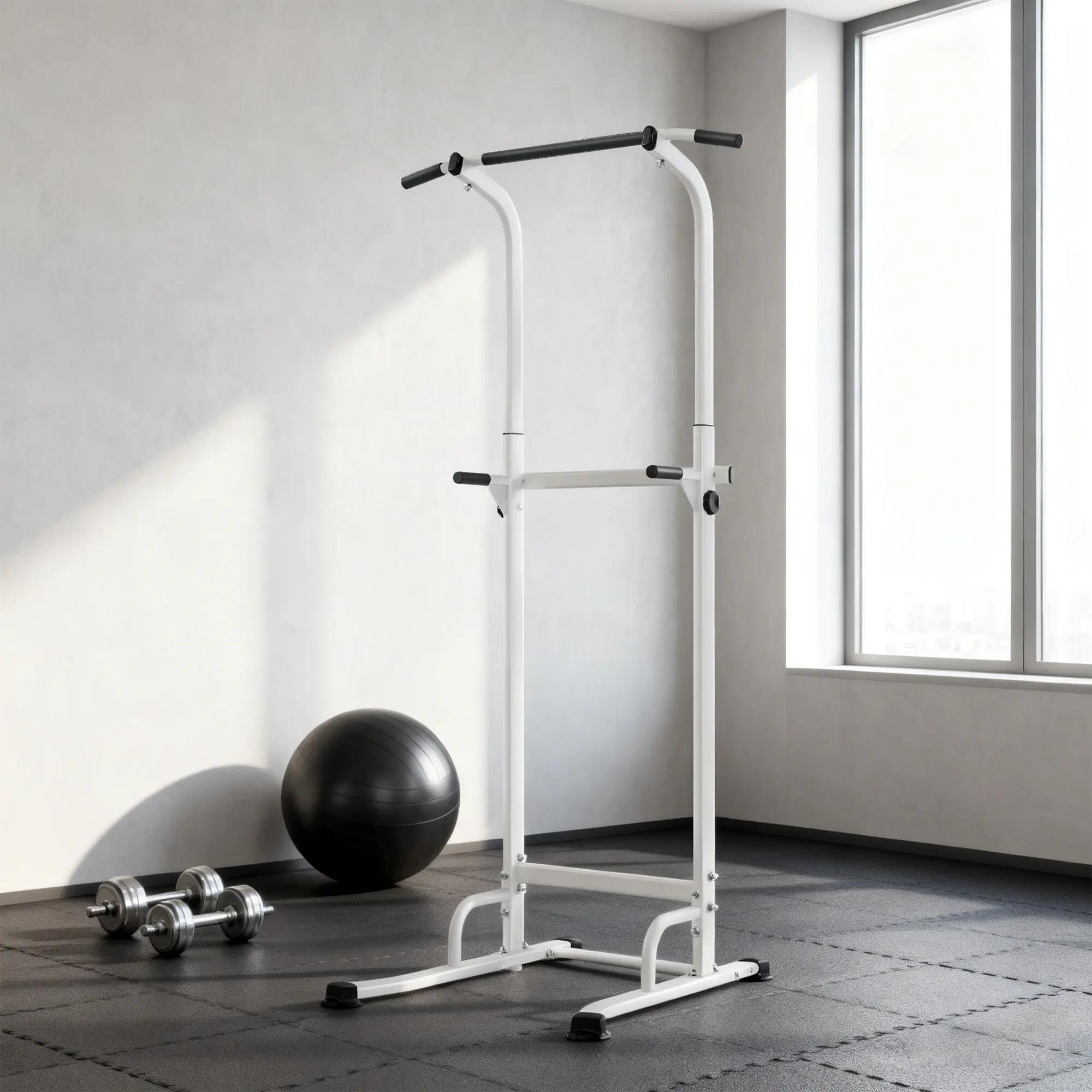 Station de traction et dips réglable H.176-227cm acier blanc 2/5