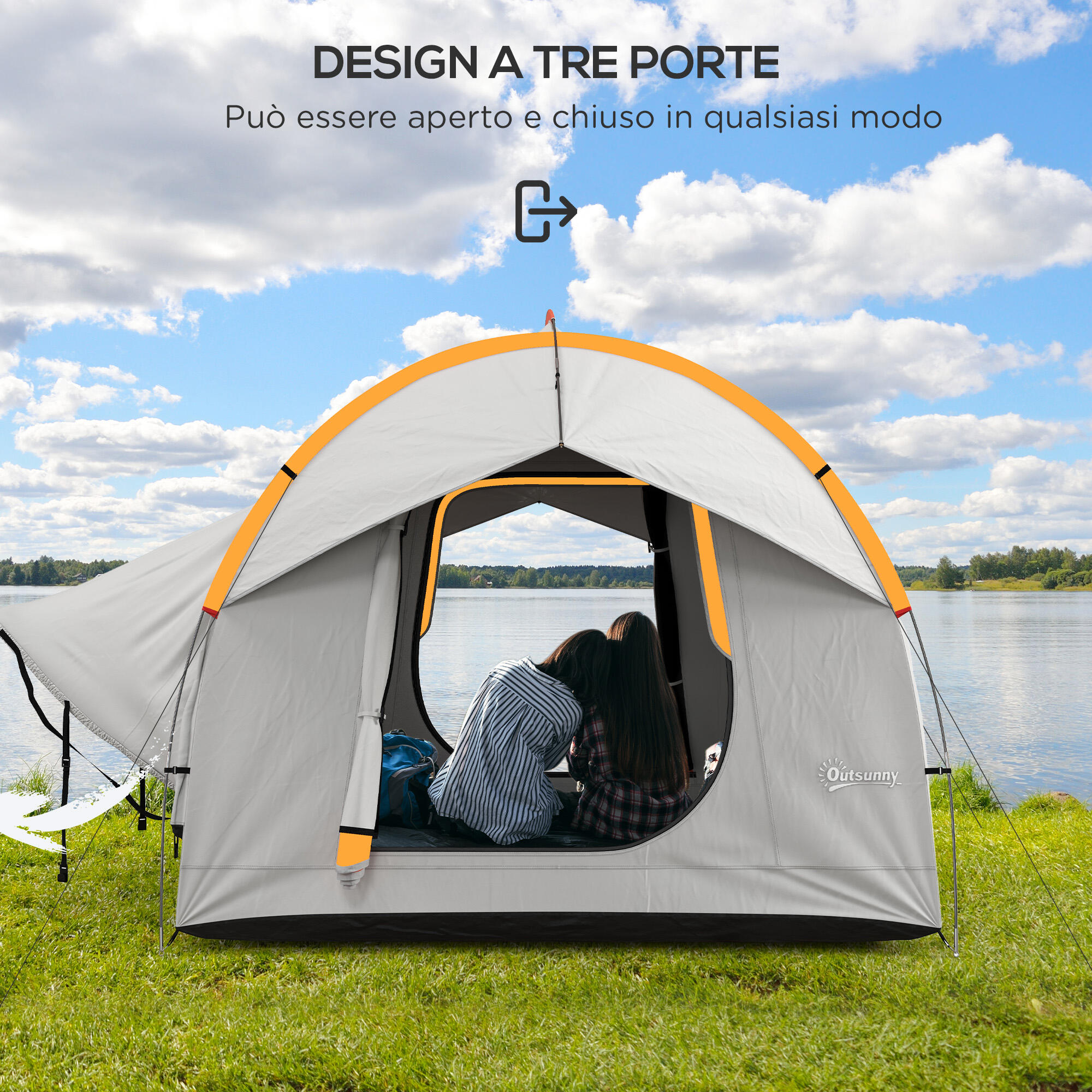 Outsunny Tenda per Auto Impermeabile 3 Porte con Finestra in Rete Grigio Arancio 5/7