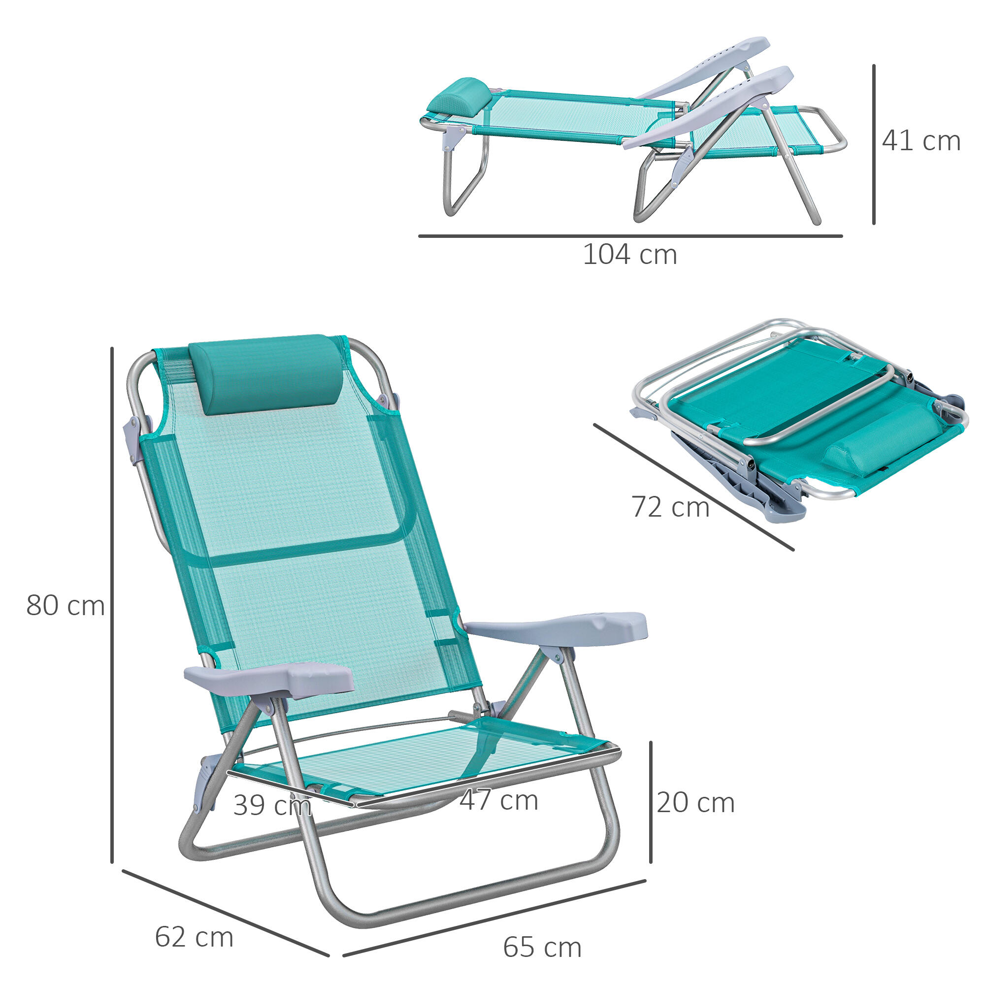Outsunny Set 2 Sedie da Pesca Pieghevoli e Reclinabili su 6 Livelli Azzurro 3/7