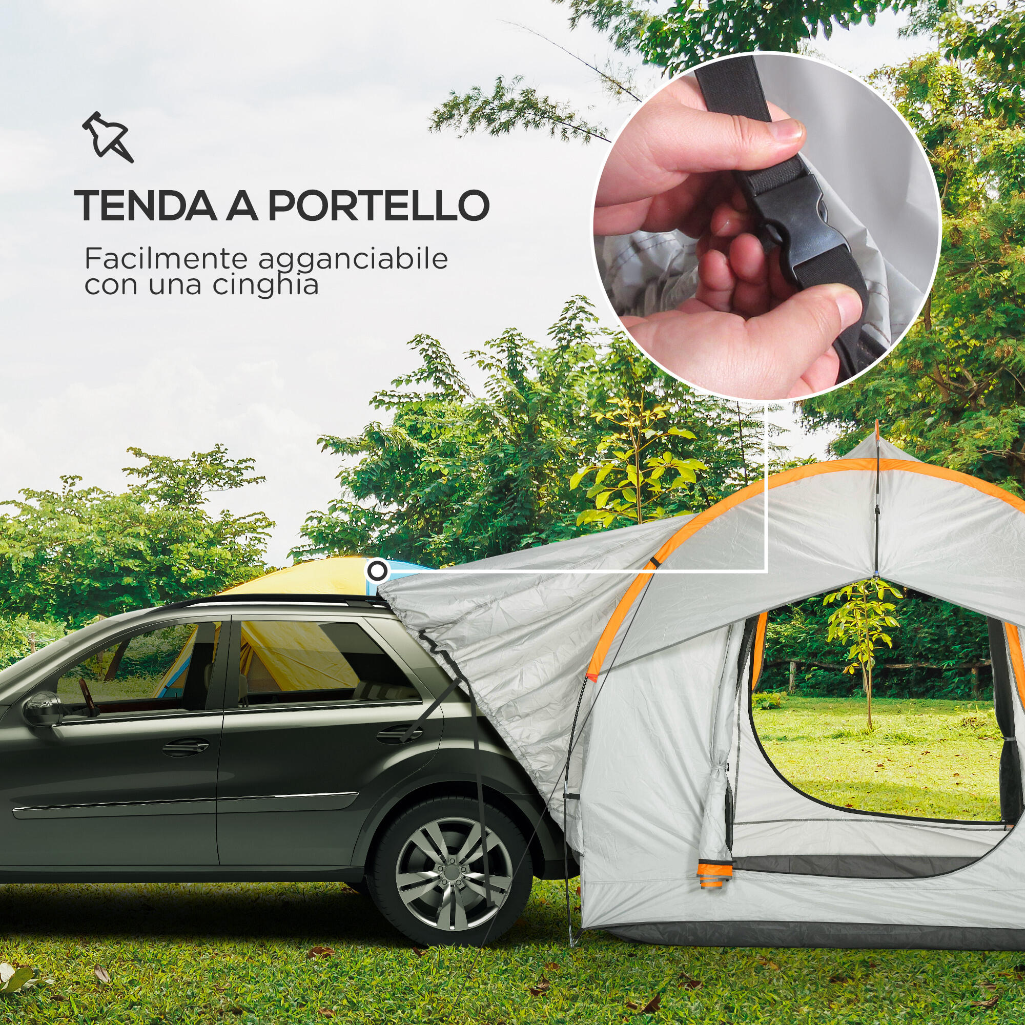 Outsunny Tenda per Auto Impermeabile 3 Porte con Finestra in Rete Grigio Arancio 4/7
