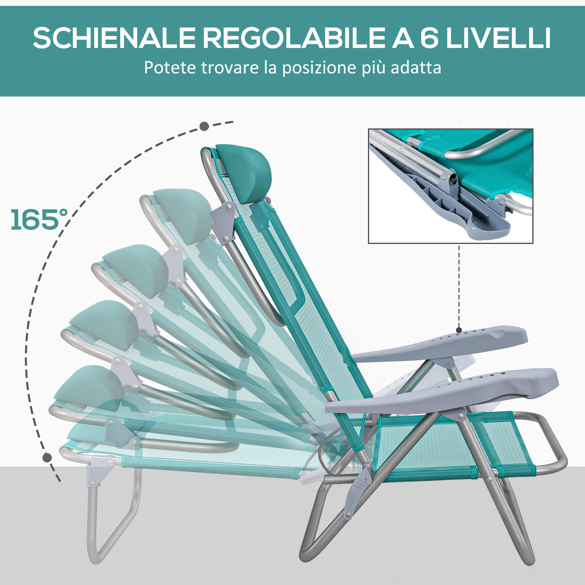 Outsunny Set 2 Sedie da Pesca Pieghevoli e Reclinabili su 6 Livelli Azzurro 5/7