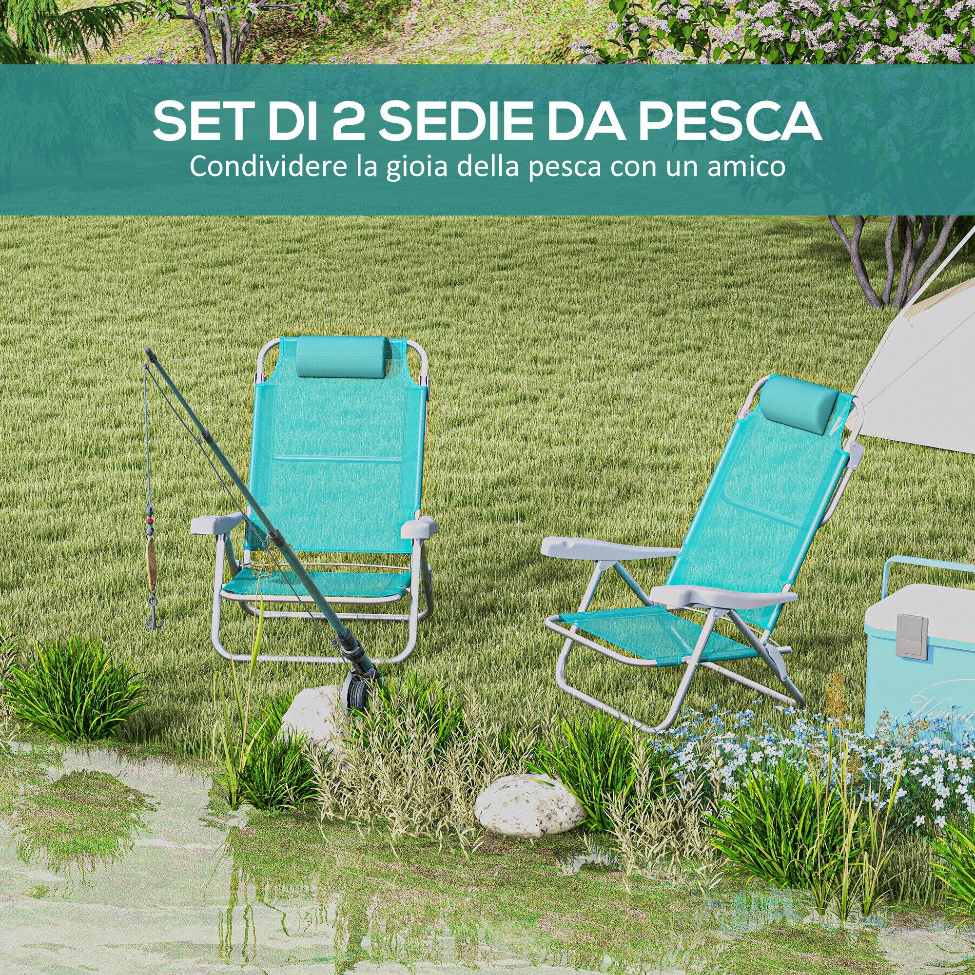 Outsunny Set 2 Sedie da Pesca Pieghevoli e Reclinabili su 6 Livelli Azzurro 4/7