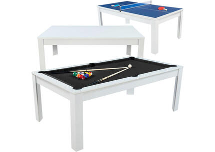 Table billard convertible 7FT Prego blanc éclatant tapis noir feutré