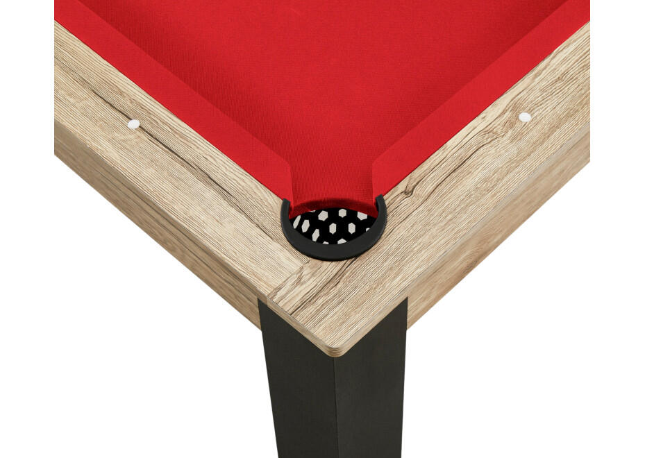 Table billard convertible Prego 7FT chêne fumé tapis rouge rubis 3/7