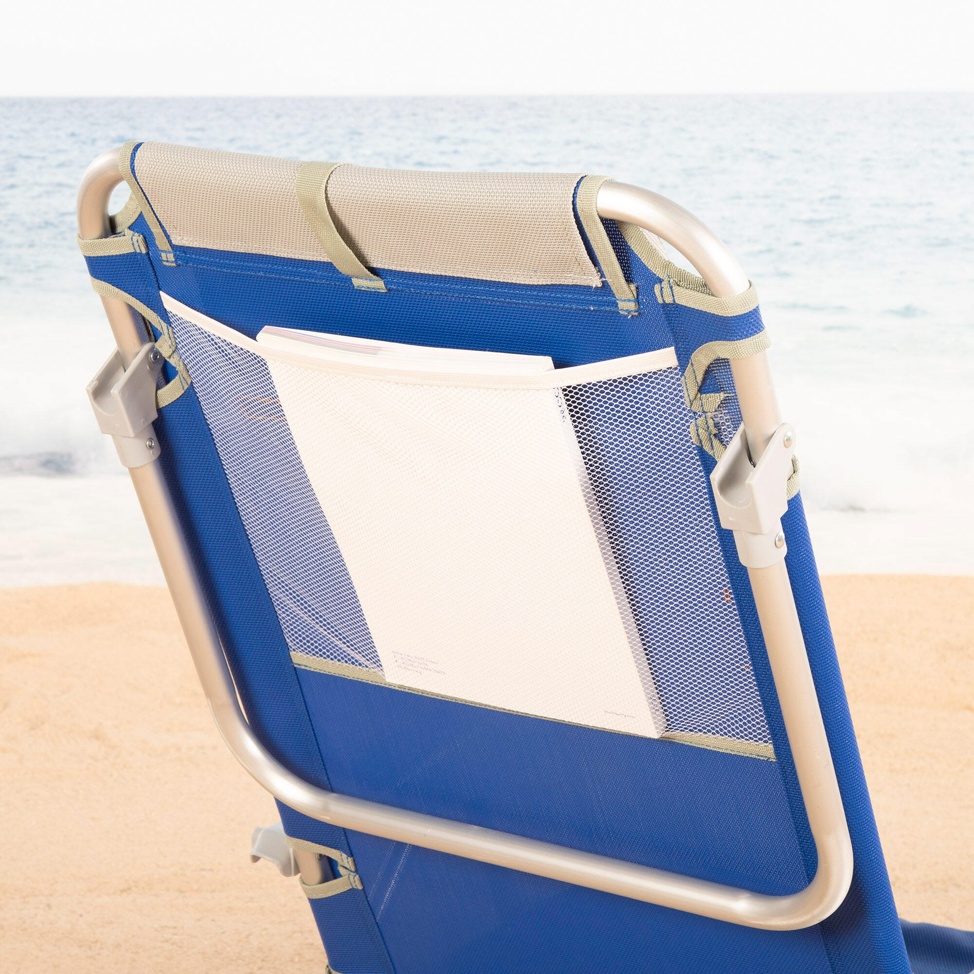 Cadeira de praia dobrável multiposições 50x50x88 cm azul com bolsos 5/7