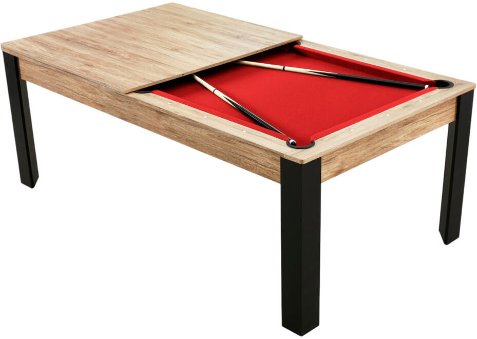 Table billard convertible Prego 7FT chêne fumé tapis rouge rubis 2/7