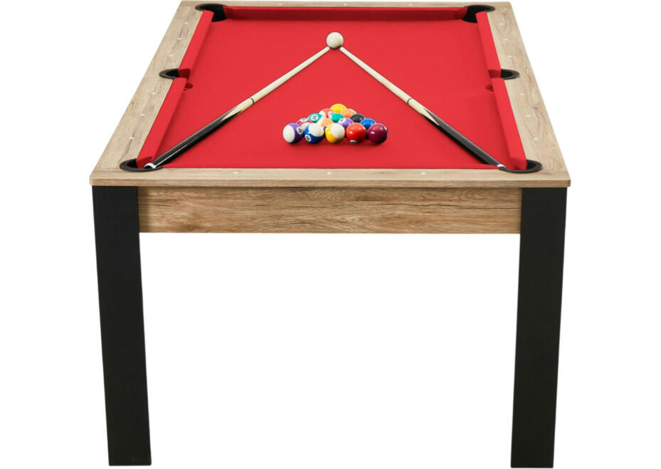 Table billard convertible Prego 7FT chêne fumé tapis rouge rubis 7/7