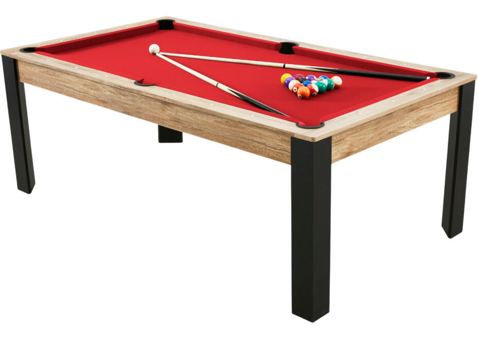 Table billard convertible Prego 7FT chêne fumé tapis rouge rubis 5/7