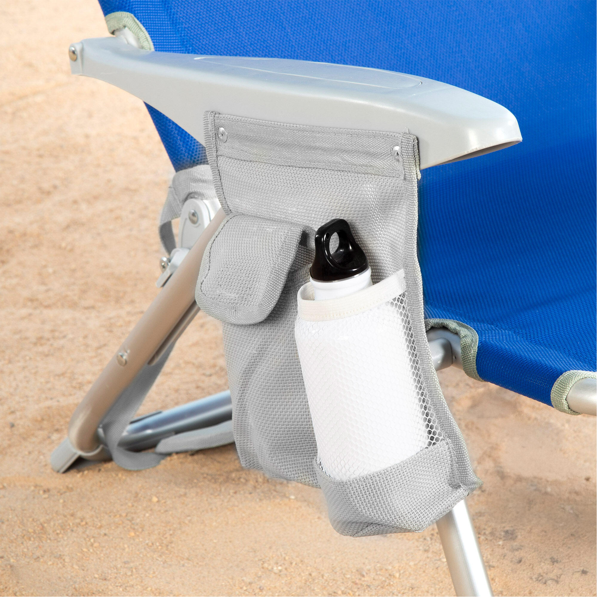 Cadeira de praia dobrável multiposições 50x50x88 cm azul com bolsos 6/7
