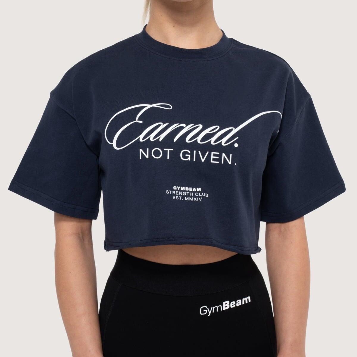 Crop top donna palestra cropped blu Earned 3/7