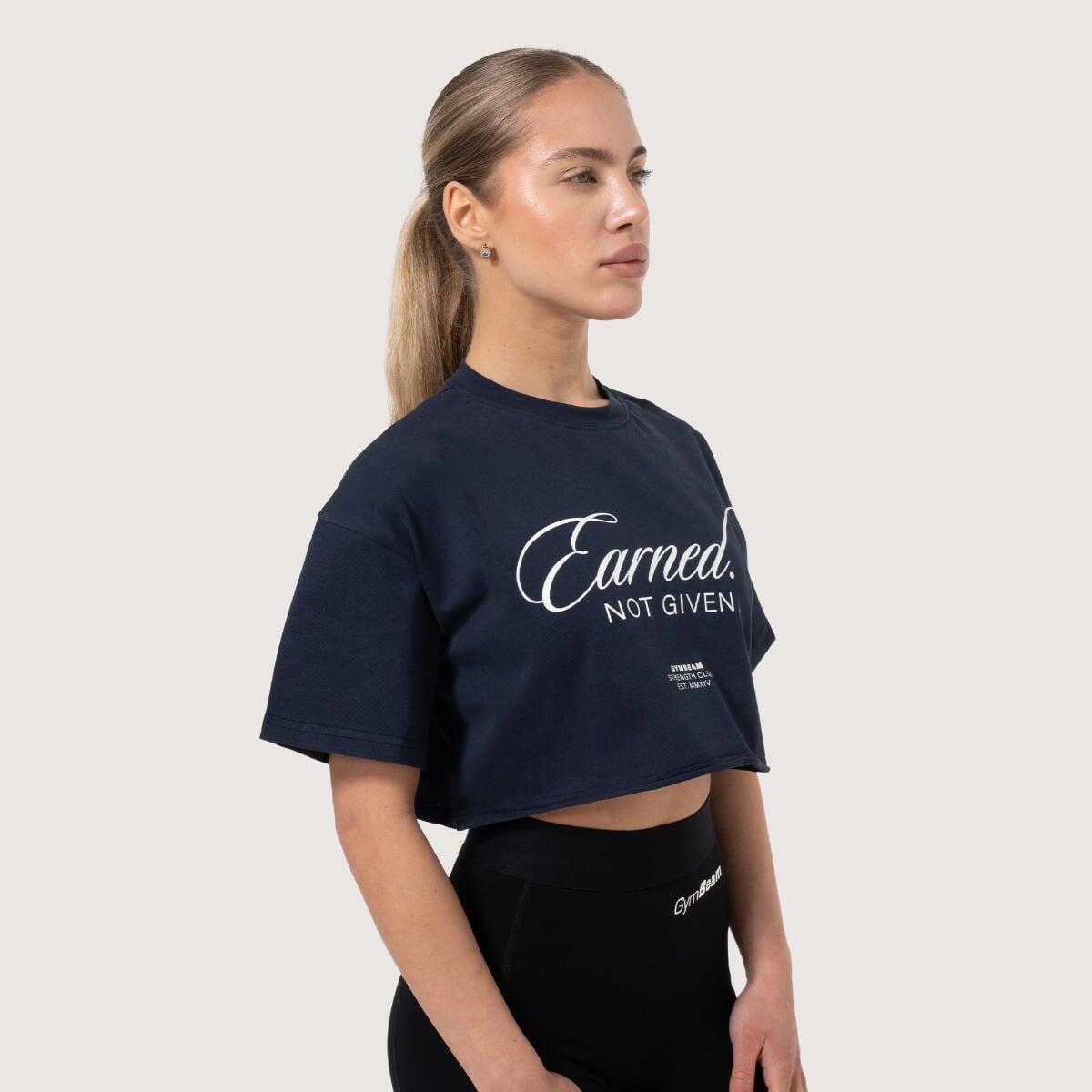 Crop top donna palestra cropped blu Earned 2/7