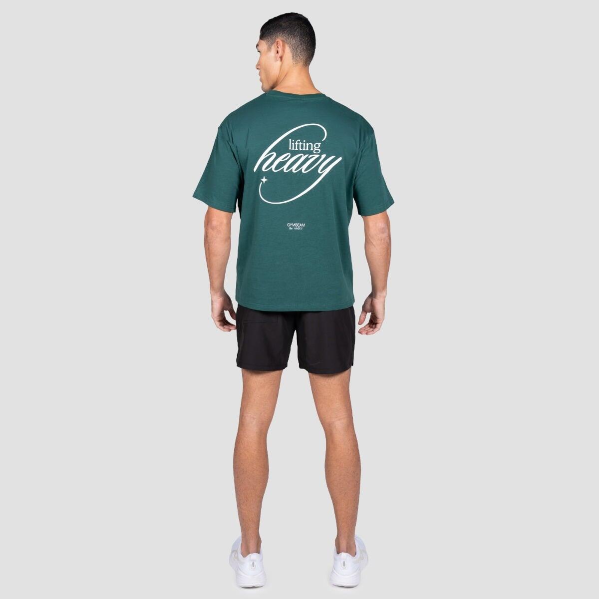 T-shirt uomo palestra oversize verde Lifting Heavy 5/7
