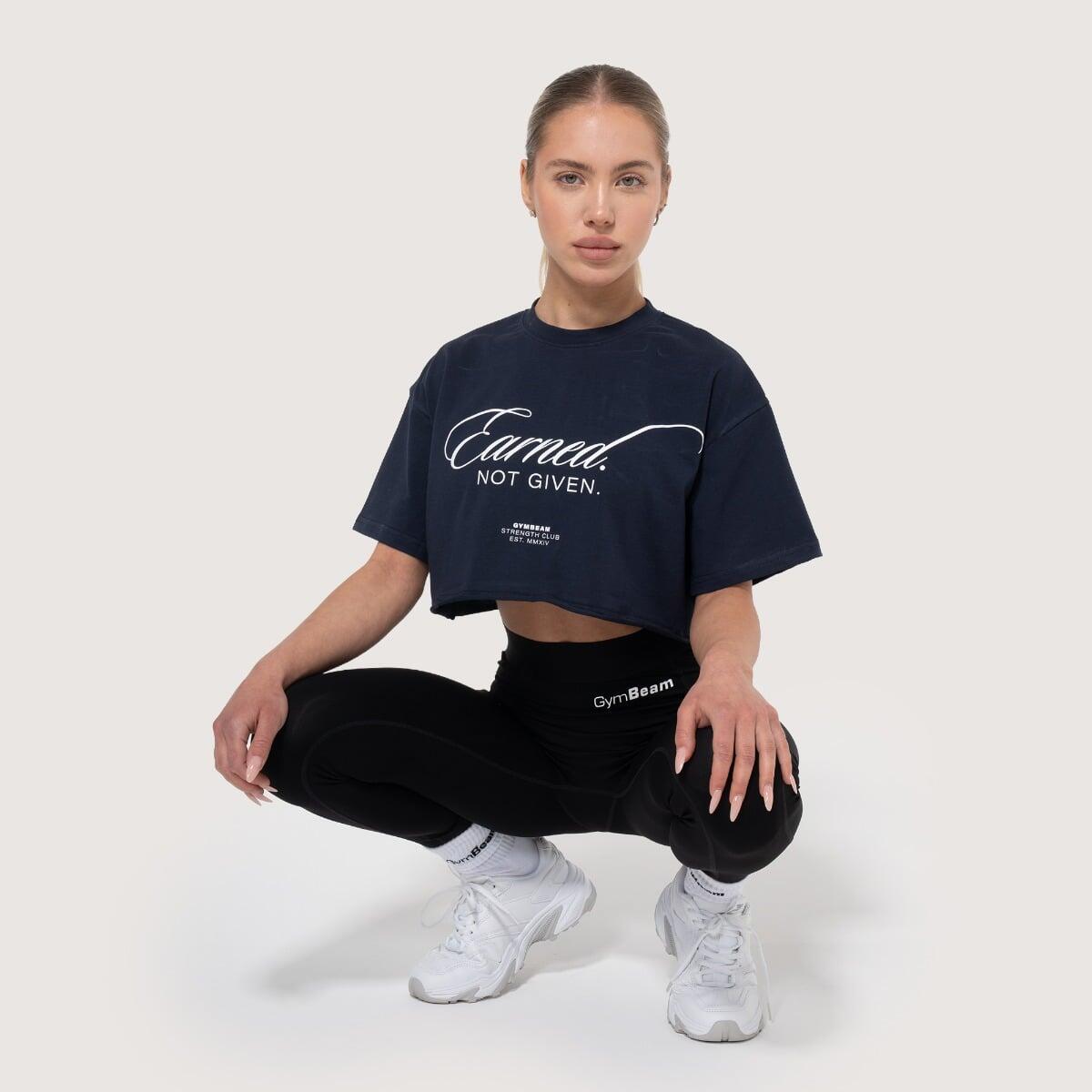 Crop top donna palestra cropped blu Earned 5/7