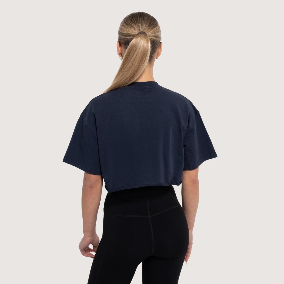 Crop top donna palestra cropped blu Earned 4/7