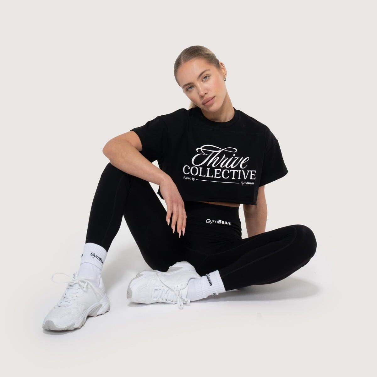 Crop top donna palestra cropped nero Thrive 4/7