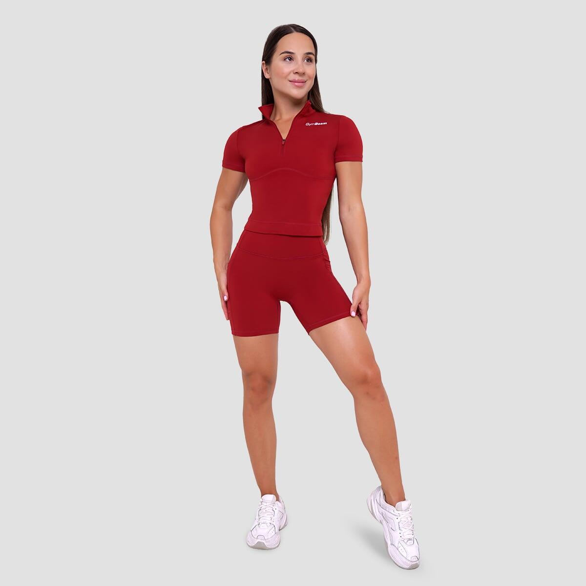 Koszulka damska fitness z zamkiem ciemnoczerwona Ignite Cropped 5/7