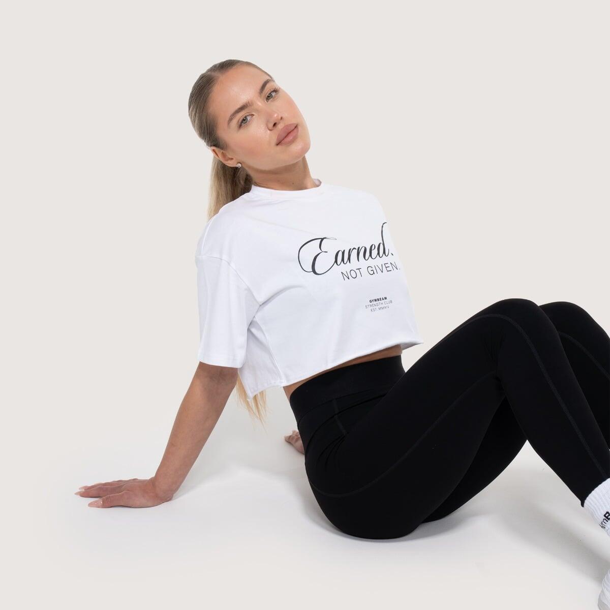 Koszulka damska functional training cropped biała Earned 4/7
