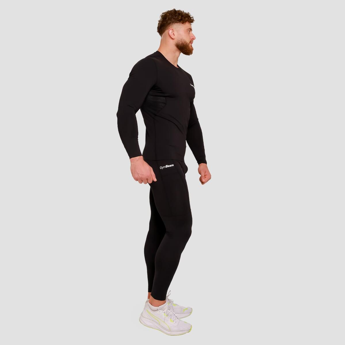 Koszulka męska fitness z długim rękawem kompresyjna czarna High 3/7
