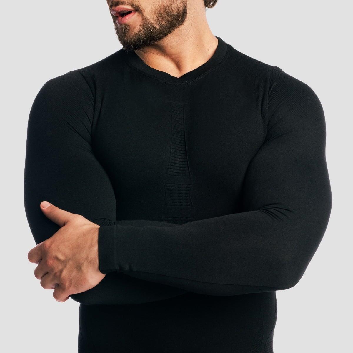 Koszulka męska fitness z długim rękawem slim czarna Fuse 2/7