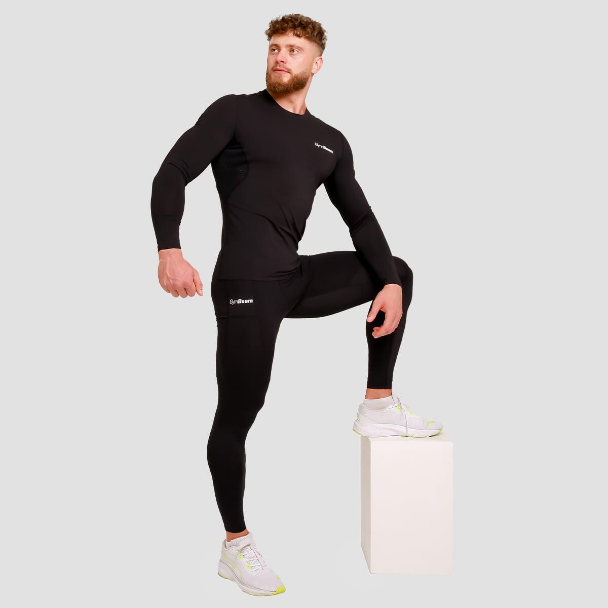 Koszulka męska fitness z długim rękawem kompresyjna czarna High 5/7