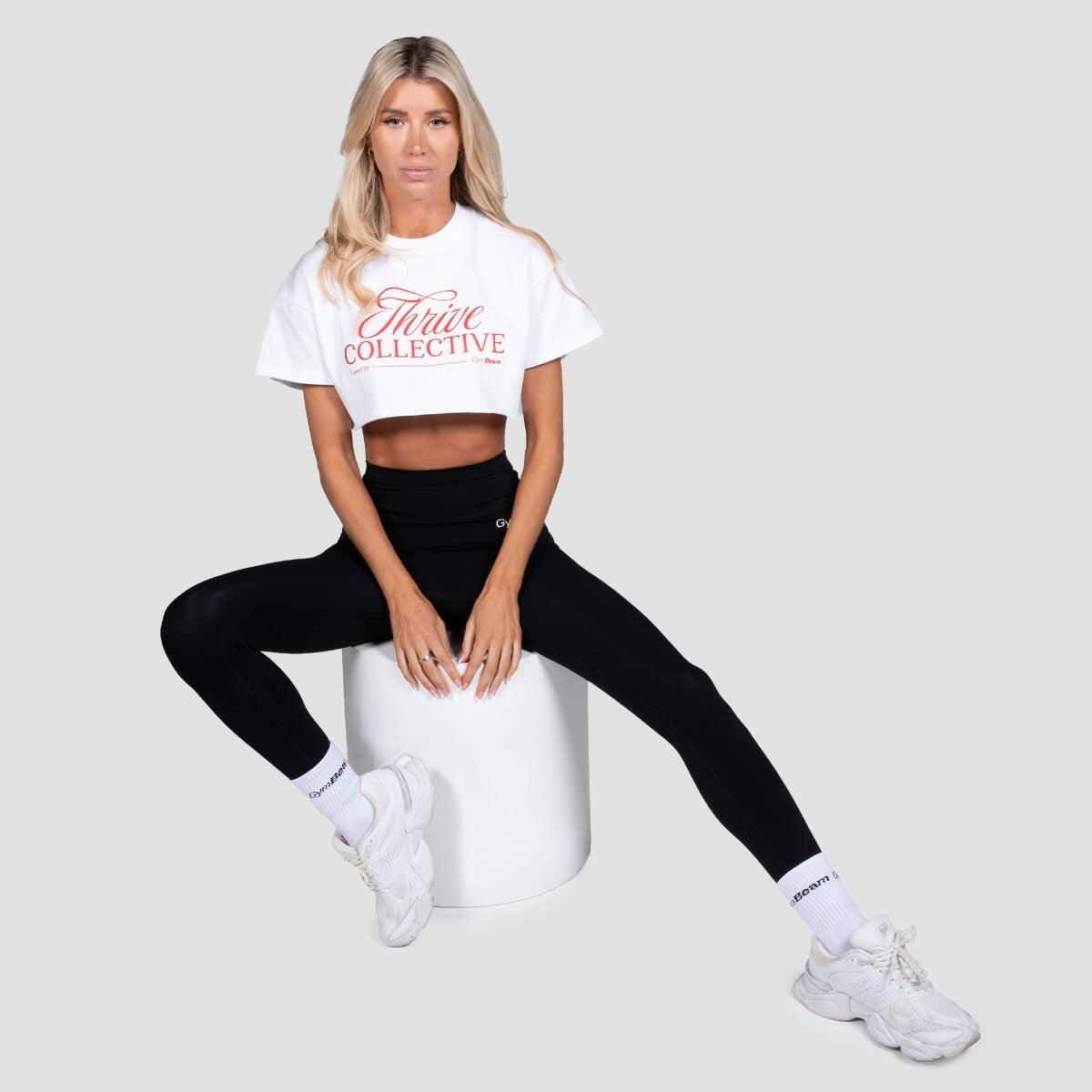 Crop top donna palestra cropped bianco Thrive 3/7