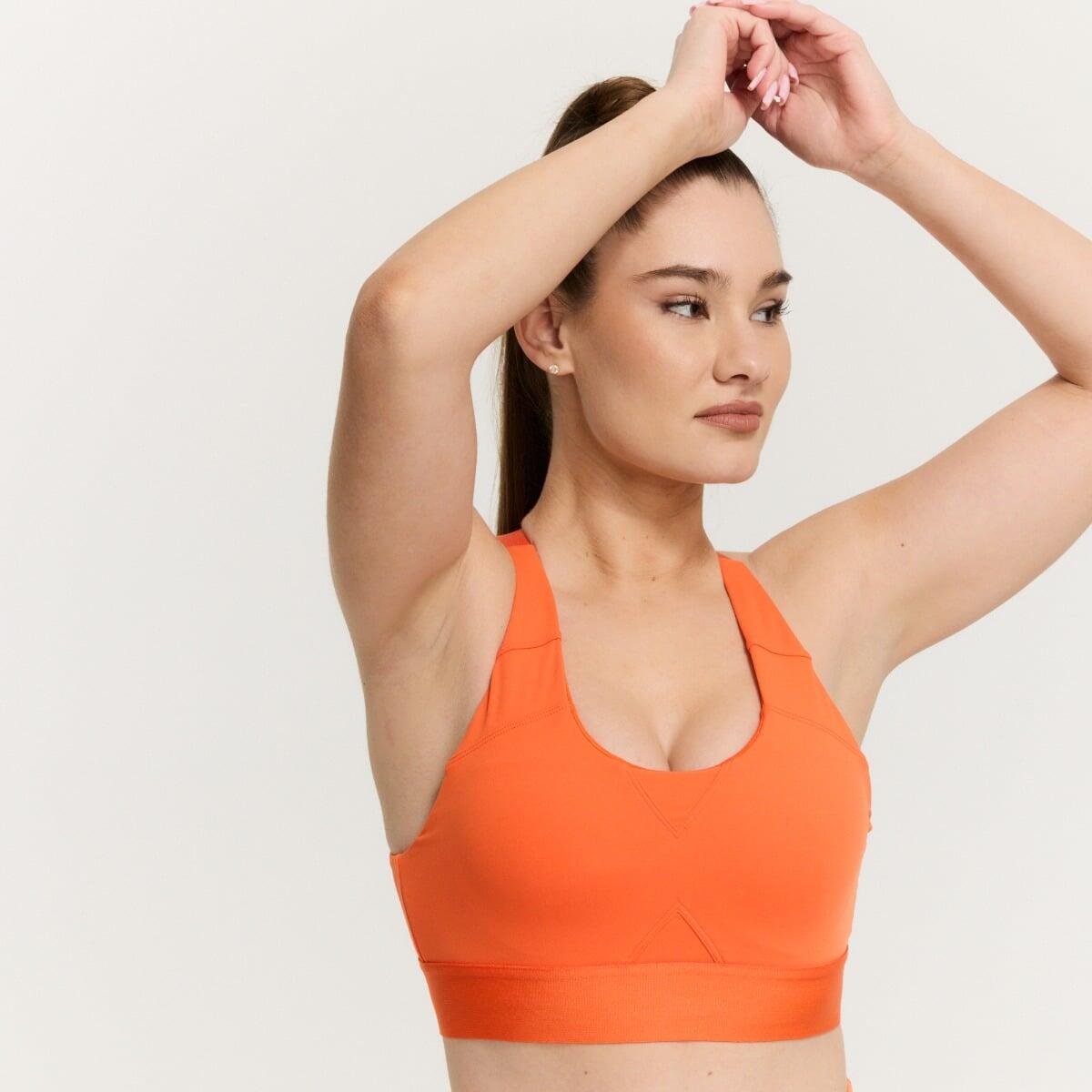Podprsenka sportovní dámská fitness se zapínáním vzadu oranžová 3/6