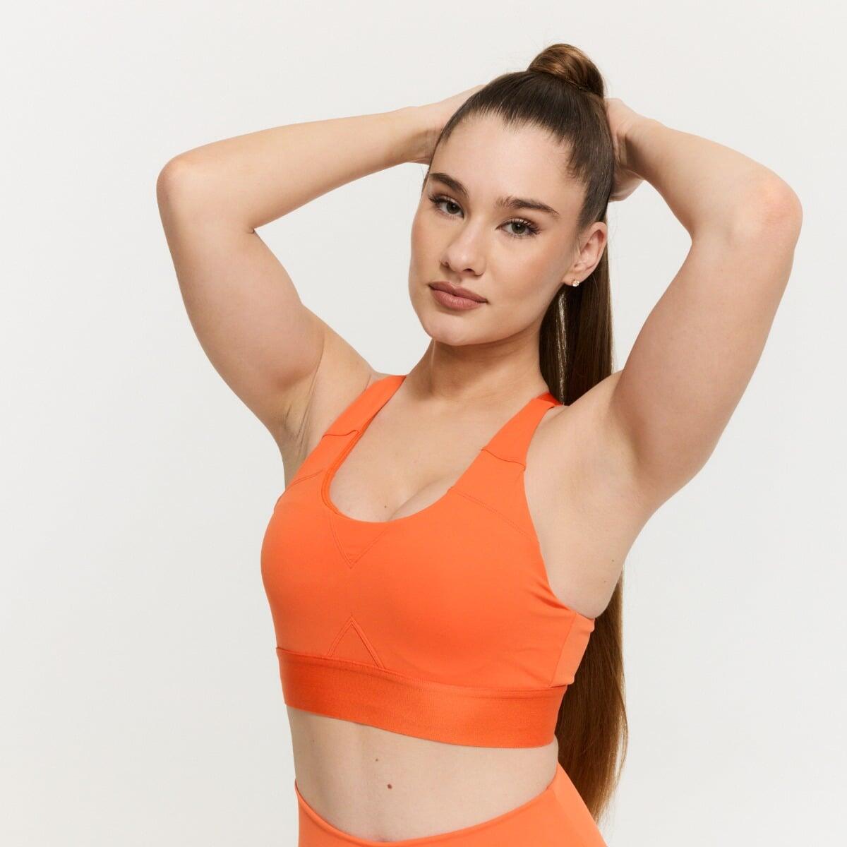 Podprsenka sportovní dámská fitness se zapínáním vzadu oranžová 2/6