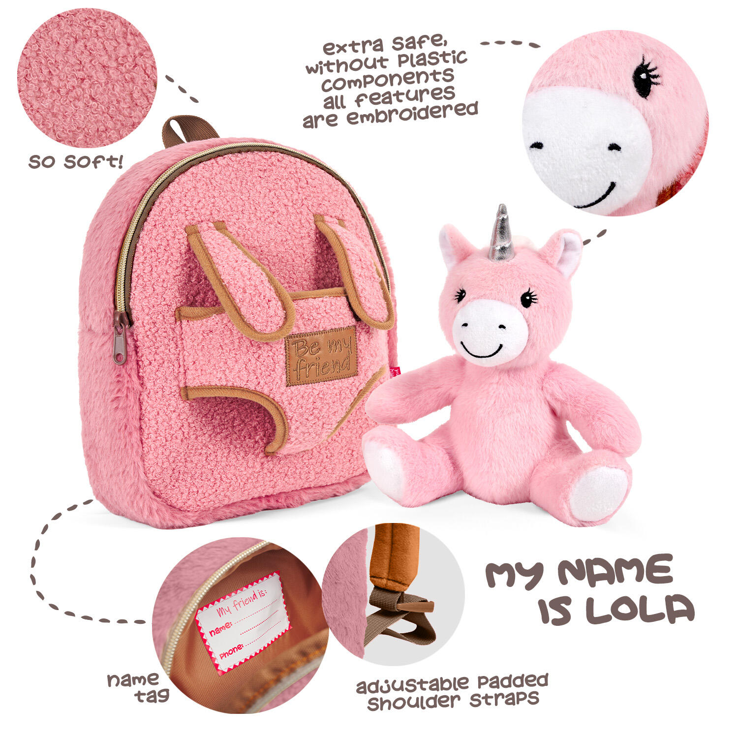 Zaino Morbido con Peluche Unicorno Rosa 4/7