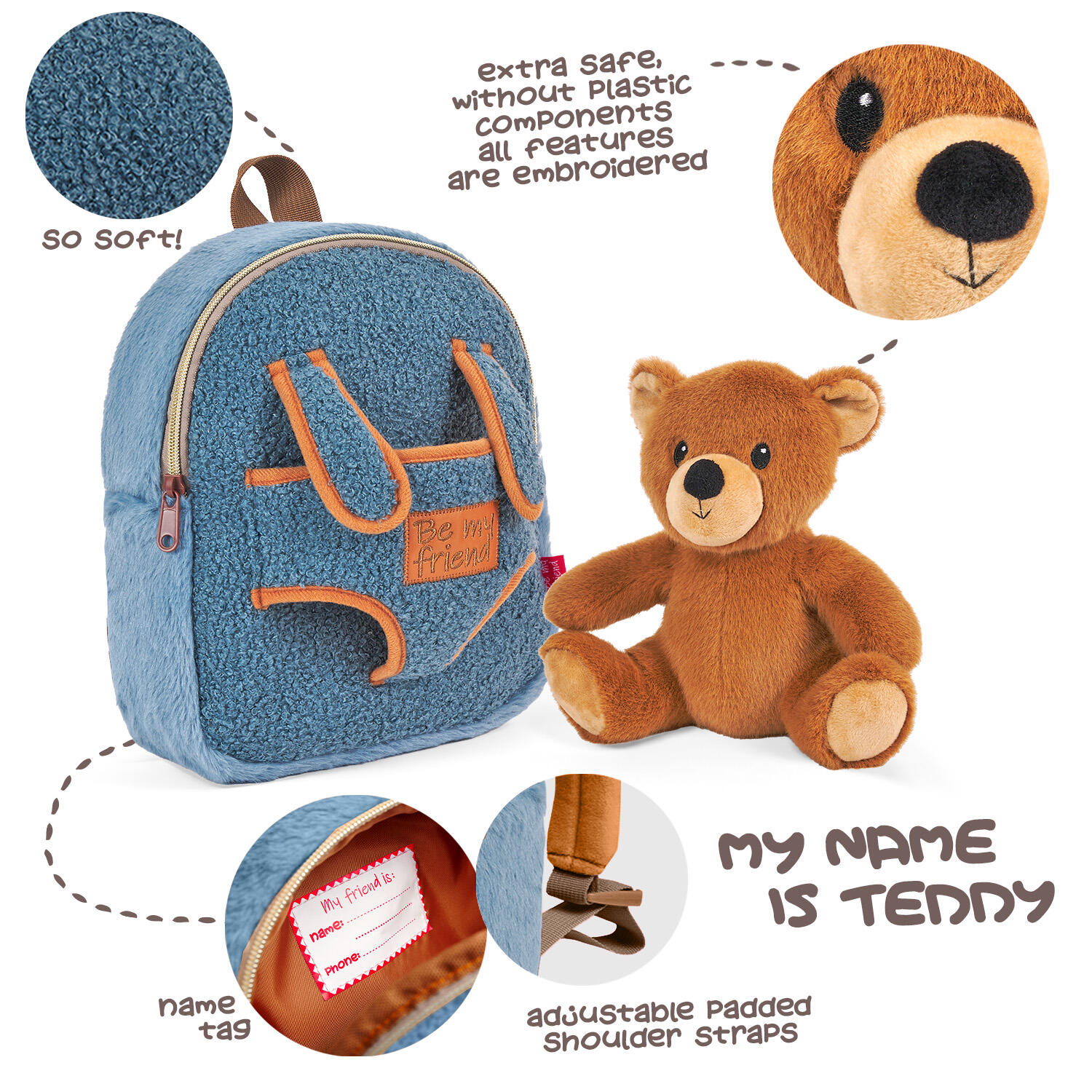 Zaino Morbido con Peluche Orsetto Marrone 4/7