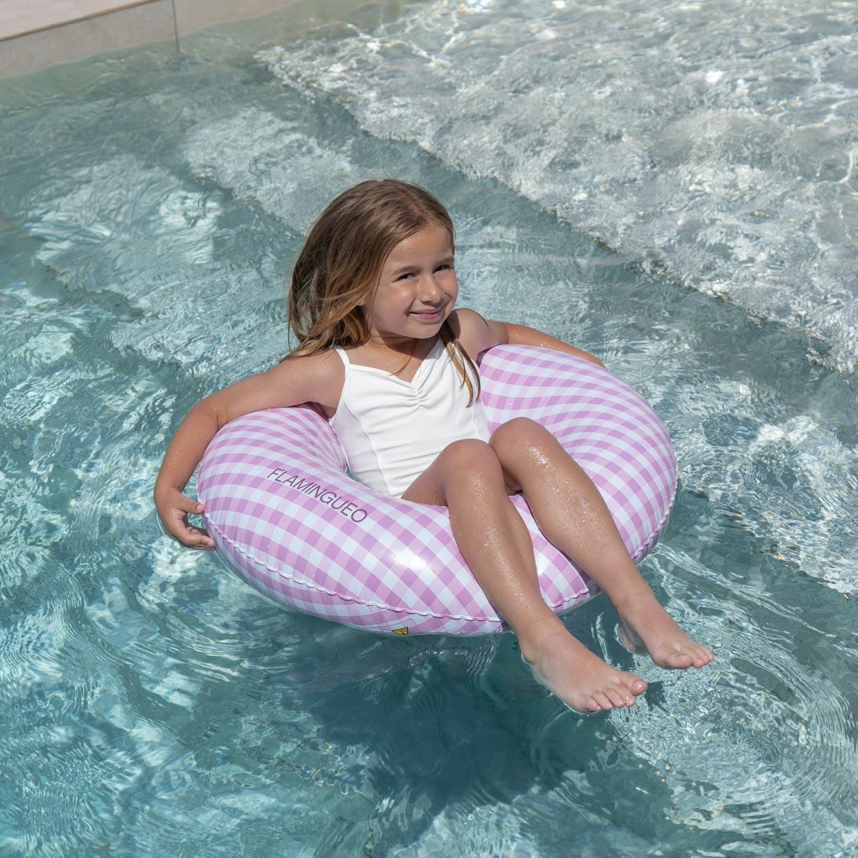 Flamingueo Flotador infantil hinchable doble válvula PVC donut vichy 4/7