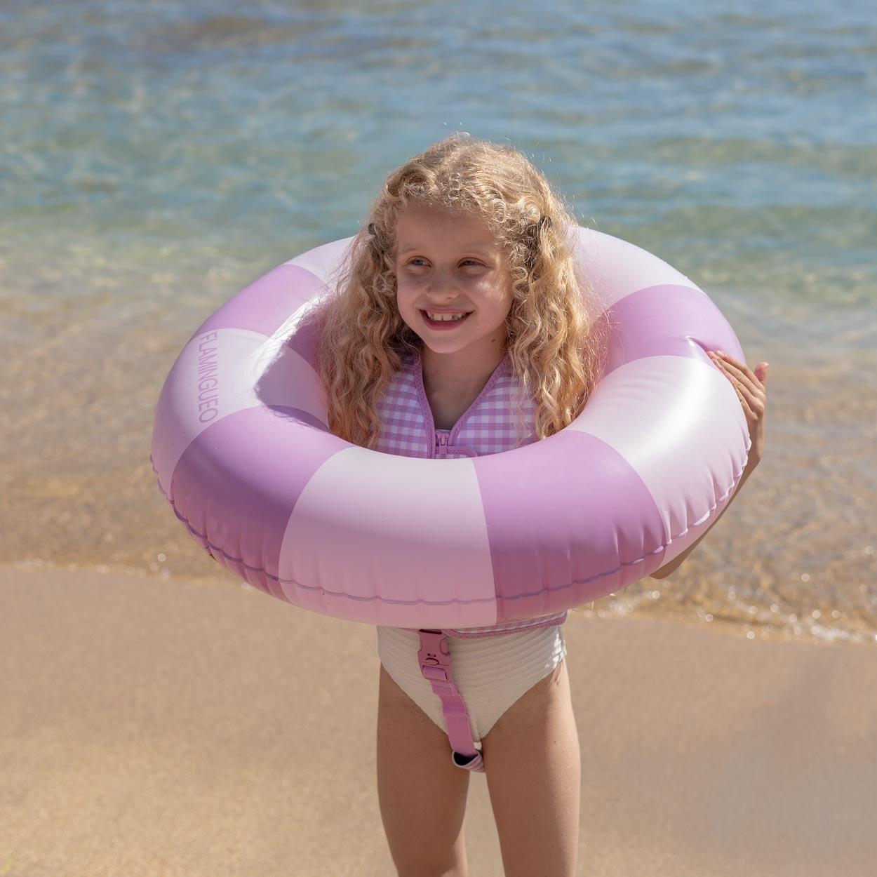 Flamingueo Flotador infantil hinchable doble válvula PVC donut rosa 6/7