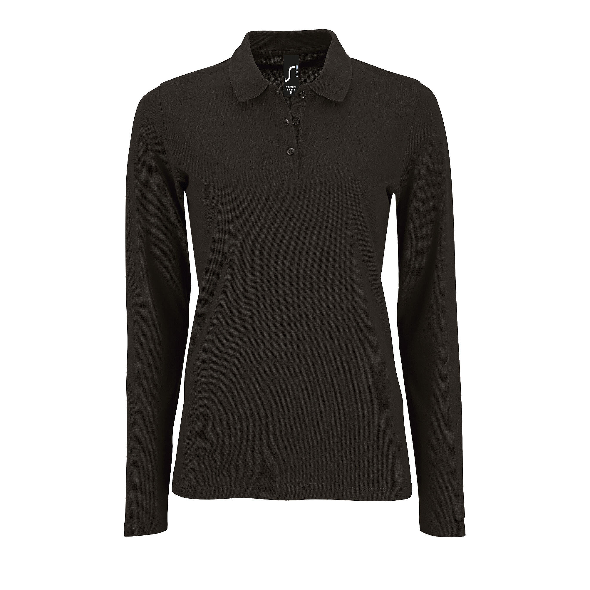 SOL'S Womens/Ladies Perfect Long Sleeve Pique Polo Shirt (Black)