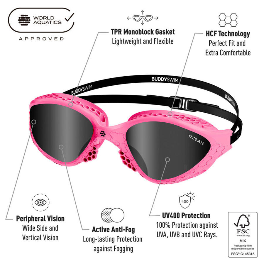 Ozean zwembril voor open water en triatlon Roze-Wit/Smoke 2/6