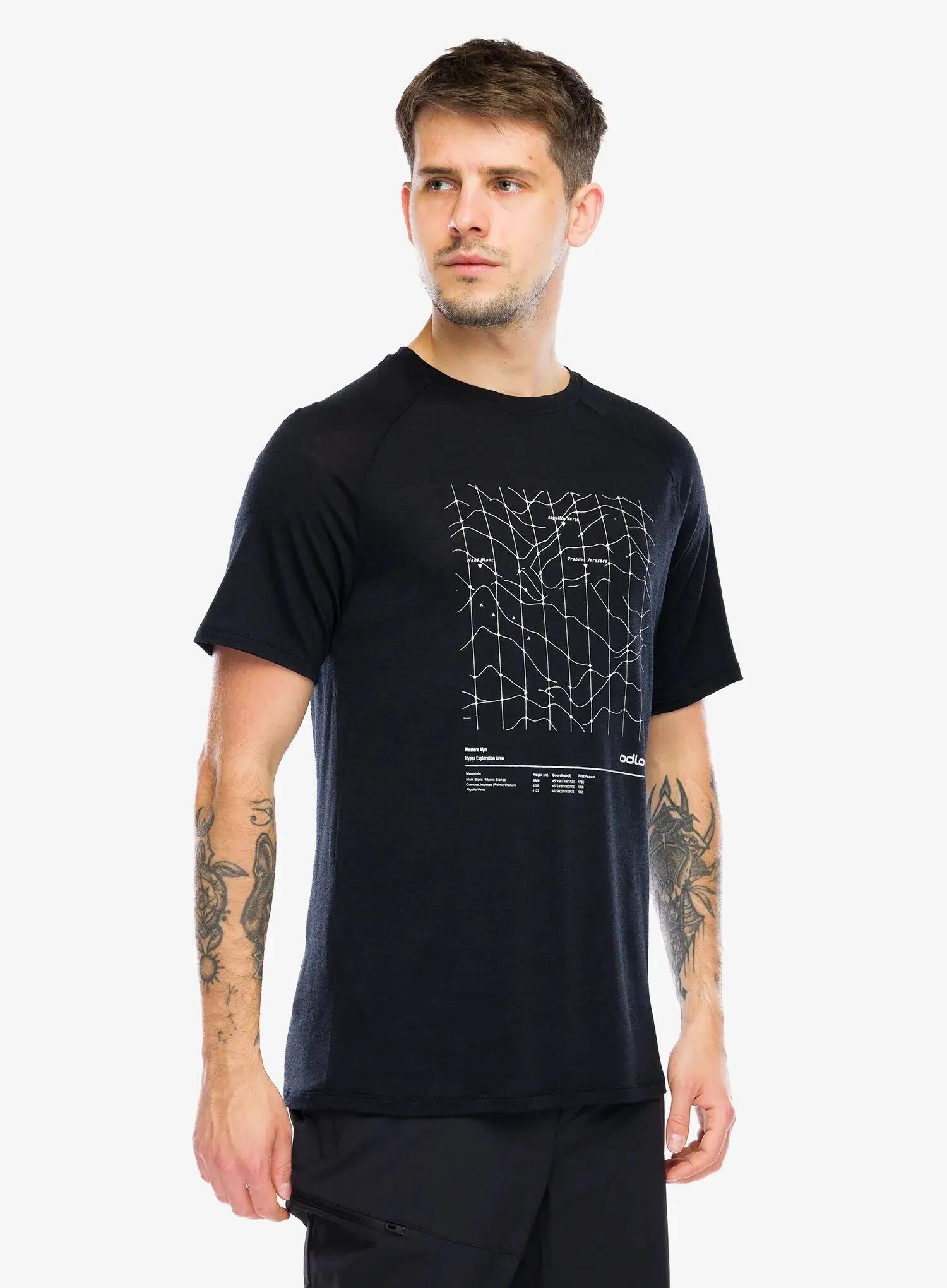 Koszulka z nadrukiem Odlo Merino Tencel Hyper Map Crew Neck S/S 6/7