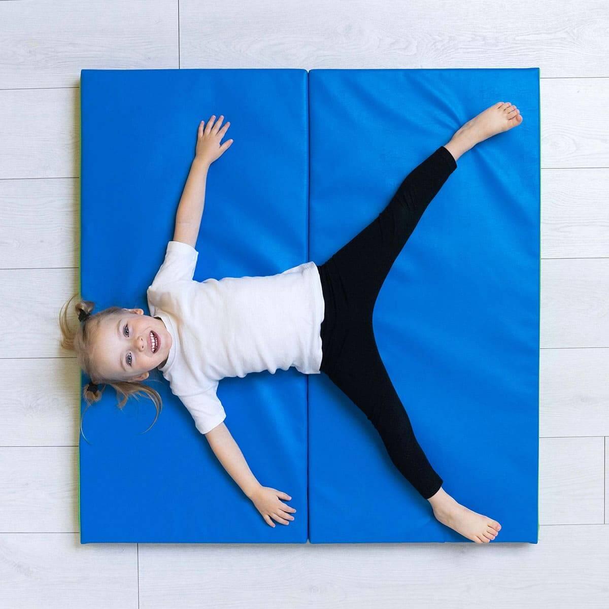 Matelas de gymnastique 100x100x10 deux pièces bleu/jaune 2/5