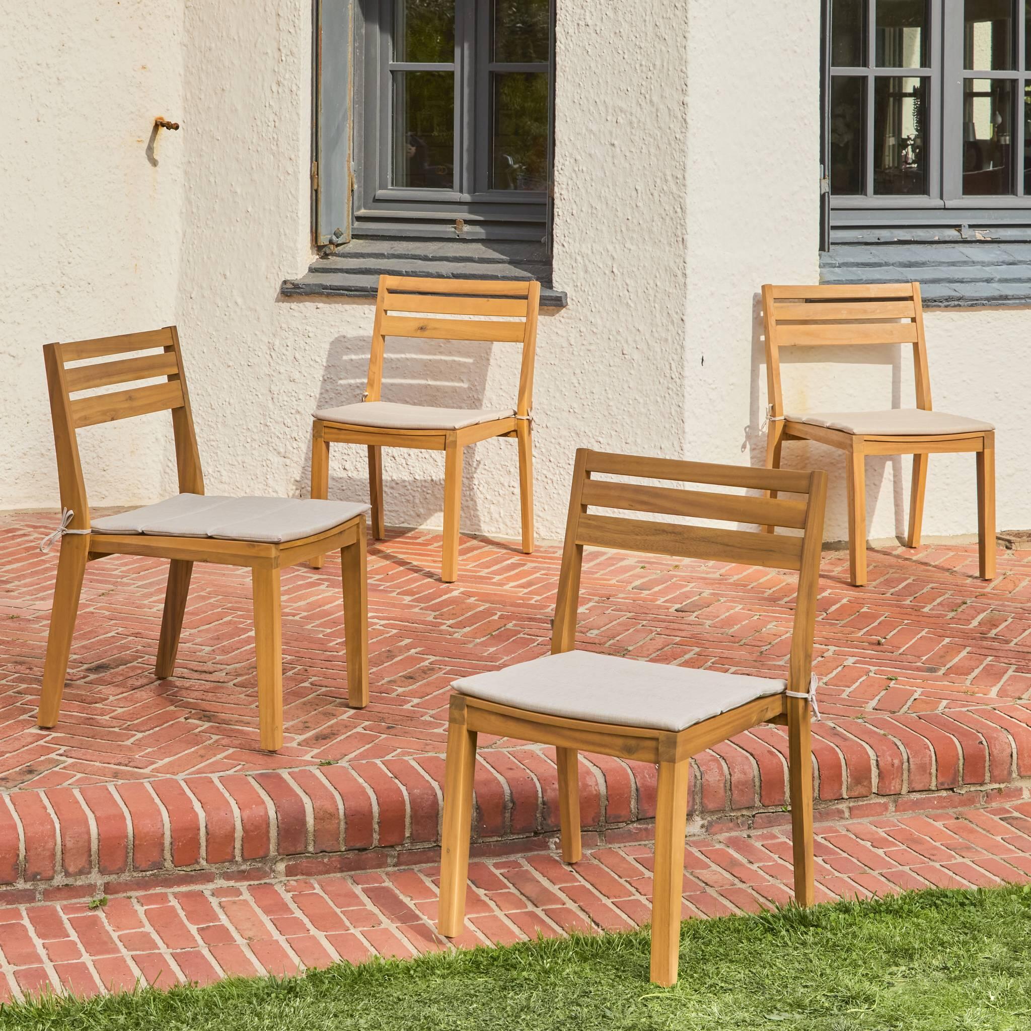 Cadeiras de jardim em madeira de acácia, set de 4, Bege 2/5