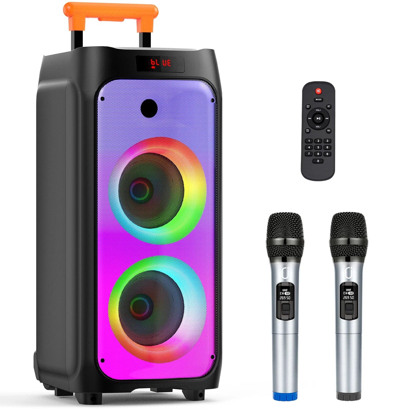 Wireless Speaker with Dual Woofers and Two Microphones