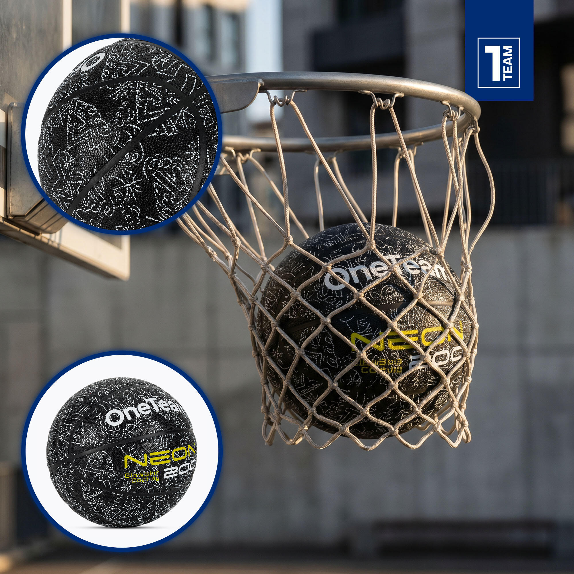 Ballon de basket OneTeam Neon noir taille 7 7/7