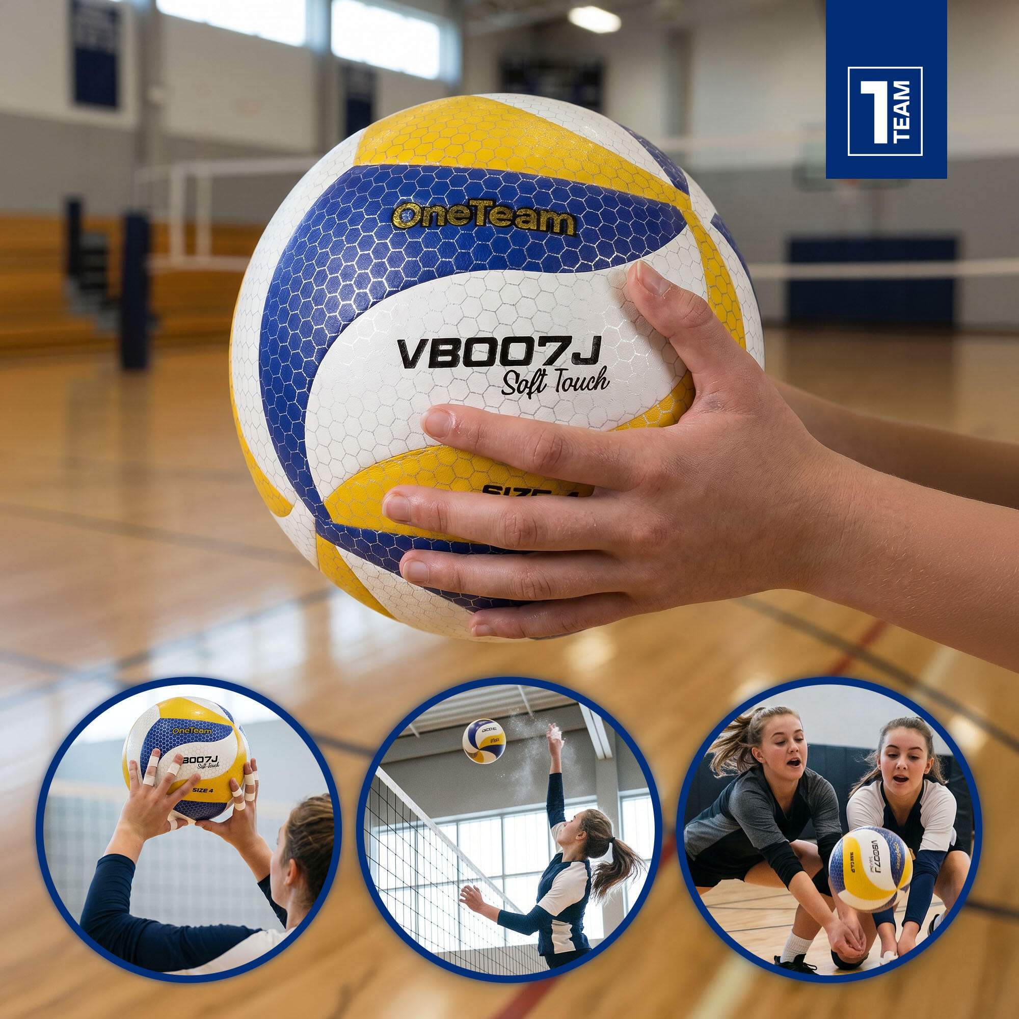Bola de voleibol infantil OneTeam VB007J amarelo/azul/branco tamanho 4 4/7