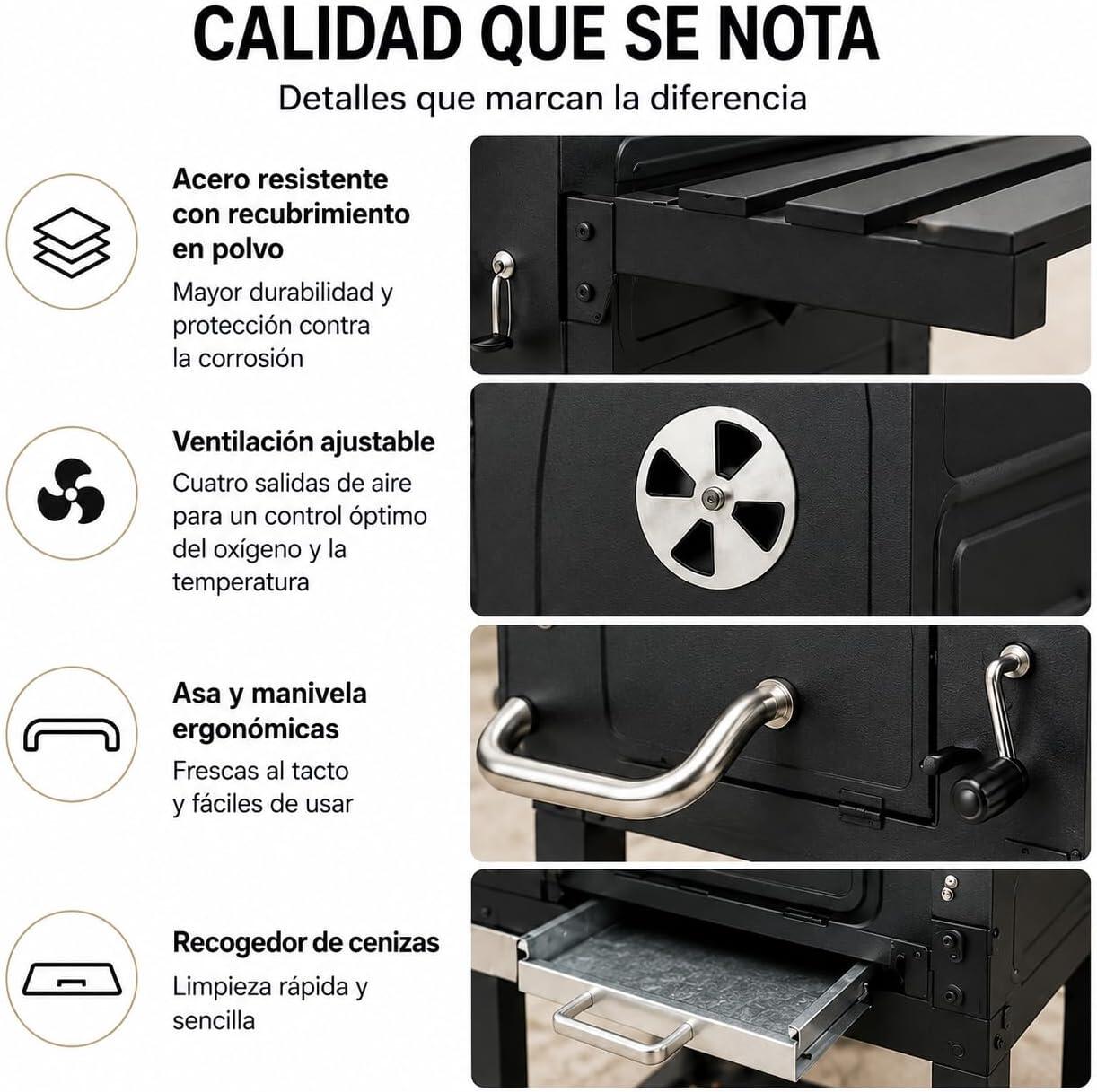 Barbecue a Carbone con Coperchio e Carrello Ausiliario 3/6