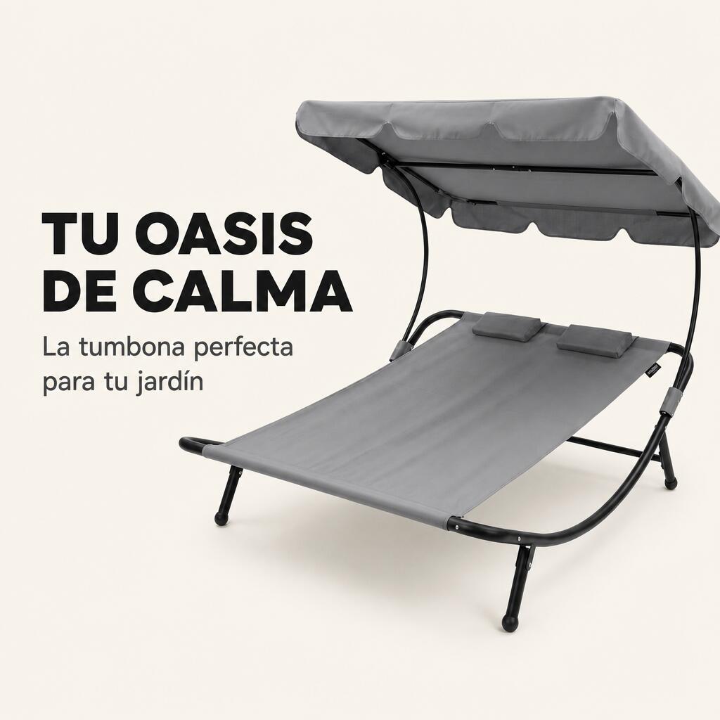 Chaise longue double de jardin balancelle avec parasol réglable 2/7