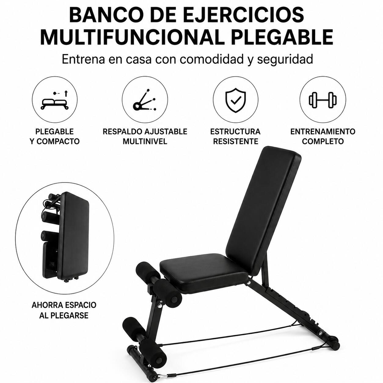 DnKelar Banc De Musculation Pliable – 7 Positions Dossier, 5 Hauteurs Siège, Capacité 150 Kg, Avec Corde De Résistance, Pour Maison