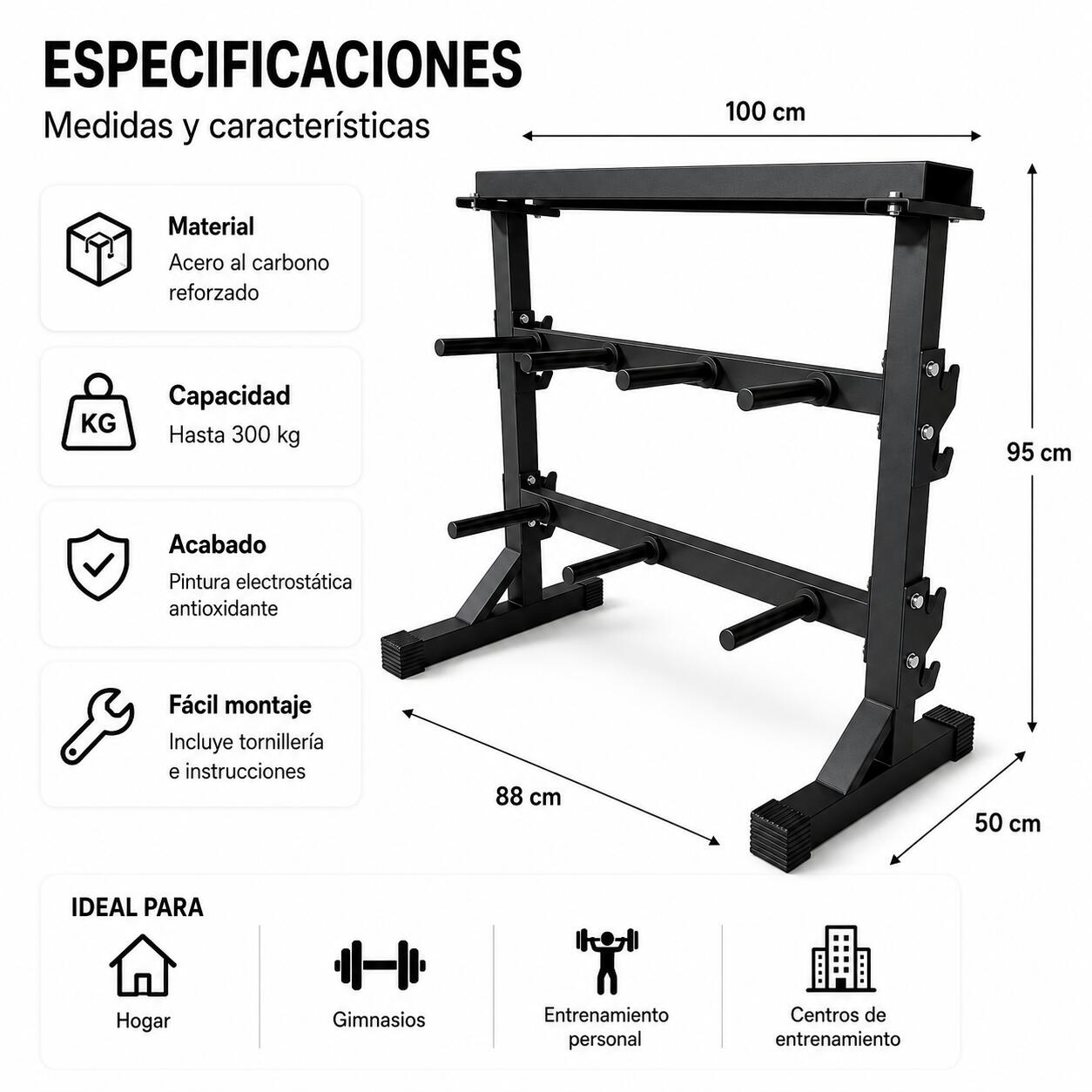 Supporto per manubri e barra regolabile 300 kg porta pesi palestra casa 2/6