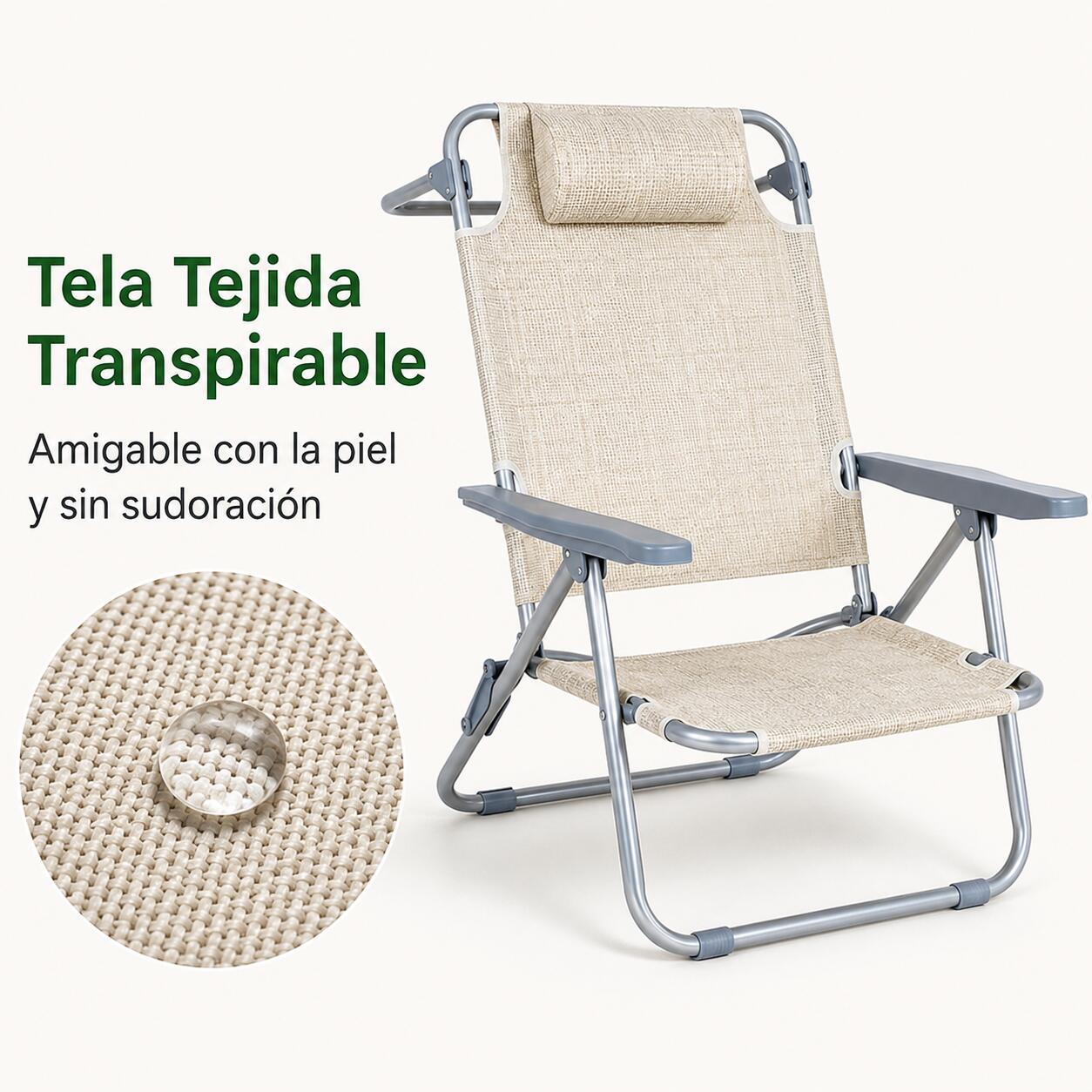 Chaise pliante inclinable avec appuie-tête portable 2/7